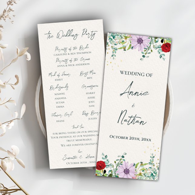 Programa de Boda Floral de Flores Acuáticas (Watercolor Wildflowers Floral Wedding Program)