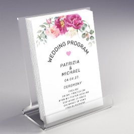 Programa de Boda Floral de Fuchsia Rosa Moderna