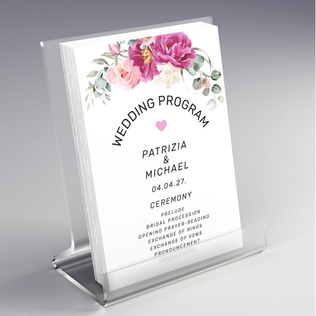 Programa de Boda Floral de Fuchsia Rosa Moderna (Subido por el creador)