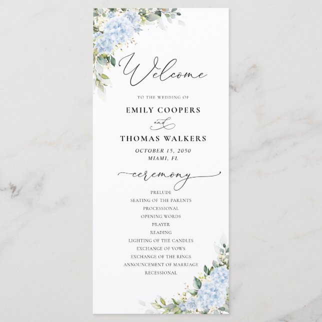 Programa de Boda Floral de Hortensia Azul (Anverso)
