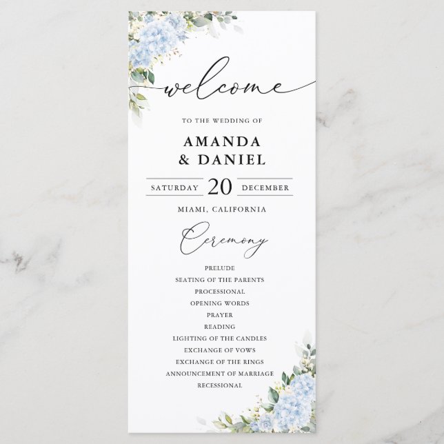 Programa de Boda Floral de Hortensia Azul (Anverso)