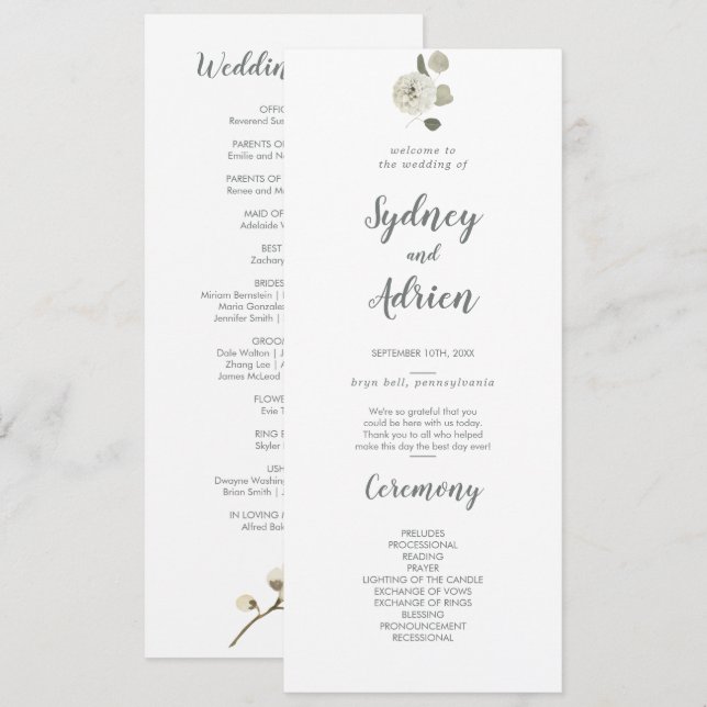 Programa de Boda Floral de Invierno (Anverso / Reverso)