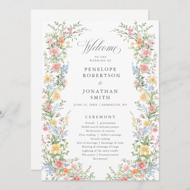 Programa de boda floral de jardín de primavera Pas (Anverso / Reverso)