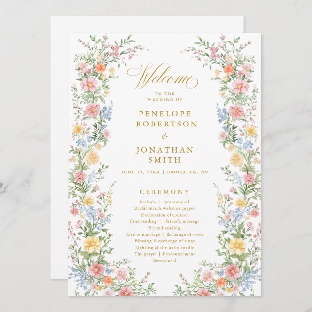 Programa de boda floral de jardín de primavera Pas (Anverso / Reverso)