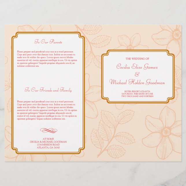 Programa de boda floral de jardín primaveral román (Anverso)