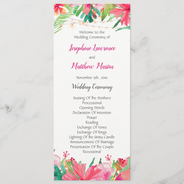 Programa de Boda Floral de las cadenas tropicales (Anverso)