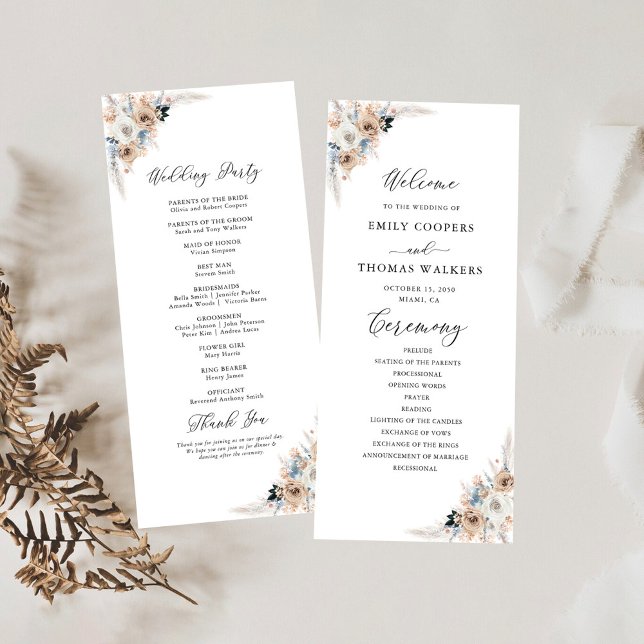 Programa De Boda Floral De Marfil Y Blue Boho (Subido por el creador)