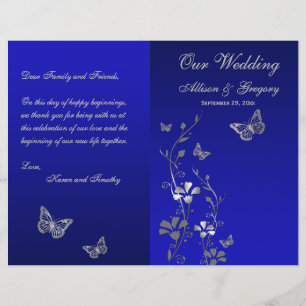 Programa de Boda Floral de Mariposa Gris Azul y Pl