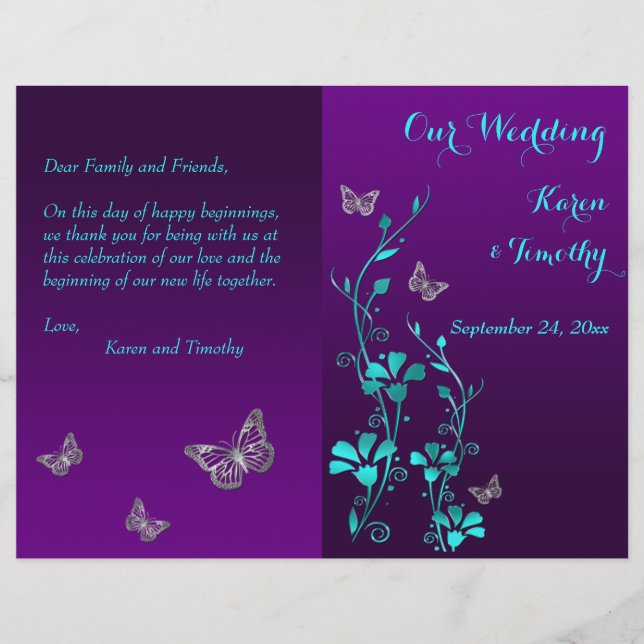 Programa de Boda Floral de Mariposa Morada Verde a (Anverso)