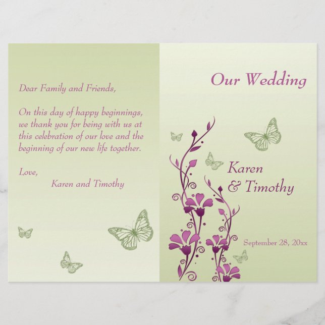 Programa de Boda Floral de Mariposa Verde Púrpura (Anverso)