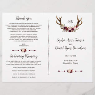 Programa de Boda Floral de Marsala Borgoña con Ast