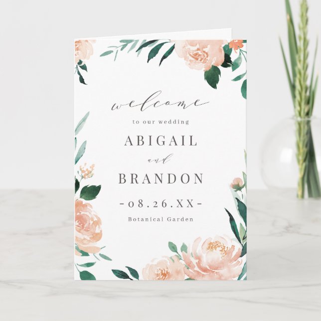 Programa de boda floral de melocotón de jardín rom (Anverso)