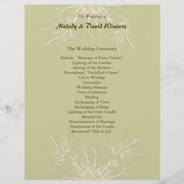 Programa de Boda Floral de Oliva Antiguo (Anverso)