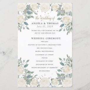 Programa de Boda Floral de Oro Blanco Rosas de Inv