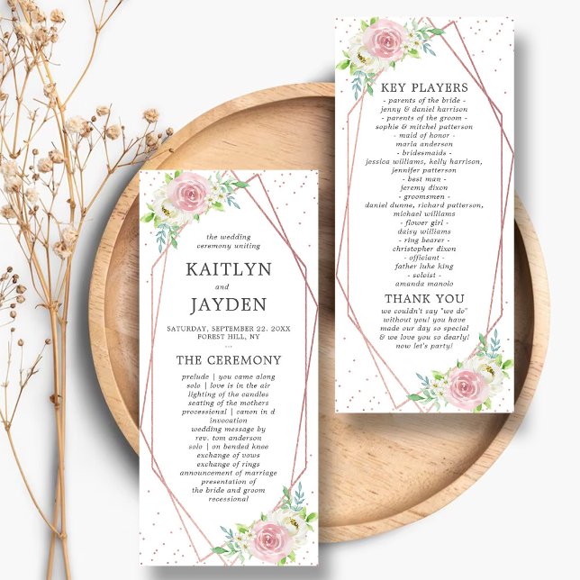 Programa de Boda Floral de Oro Rosa Geométrico de  (Subido por el creador)