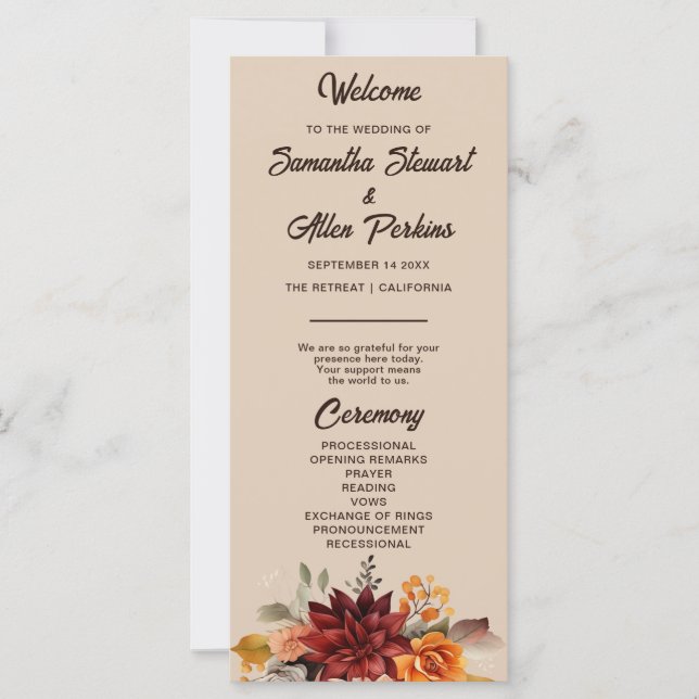 Programa de Boda Floral de Otoño Terracota Ligera (Anverso)
