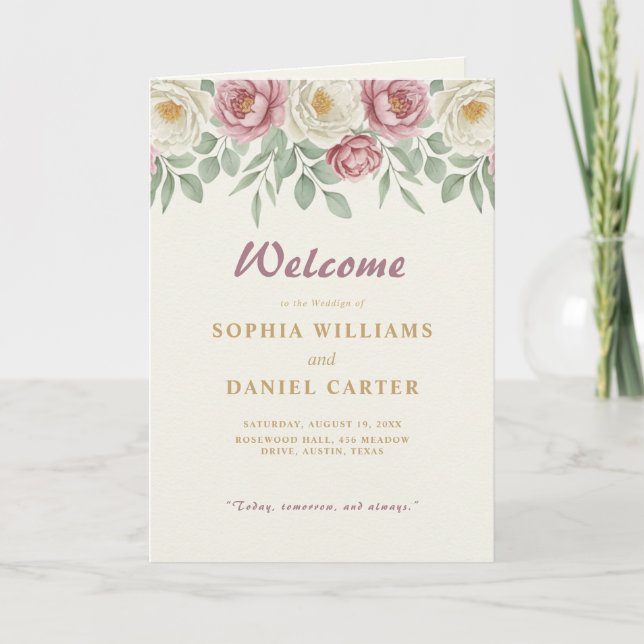 Programa de Boda Floral de Peonía Rosa Polvorienta (Anverso)