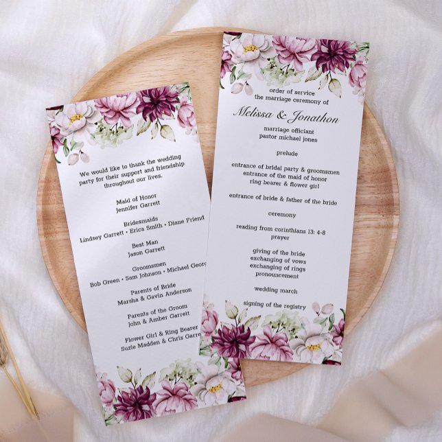 Programa de Boda Floral de Peonías Rosa Burdeos (Subido por el creador)