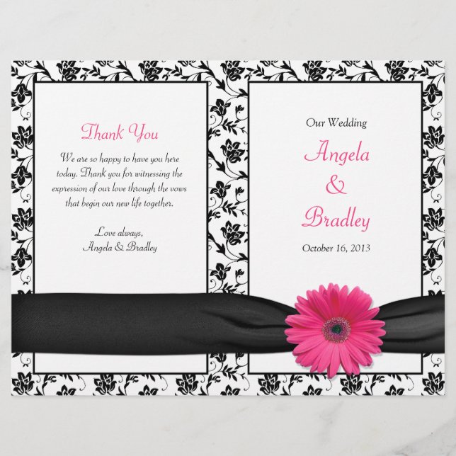 Programa de Boda Floral de Pink Gerber Daisy Damas (Anverso)