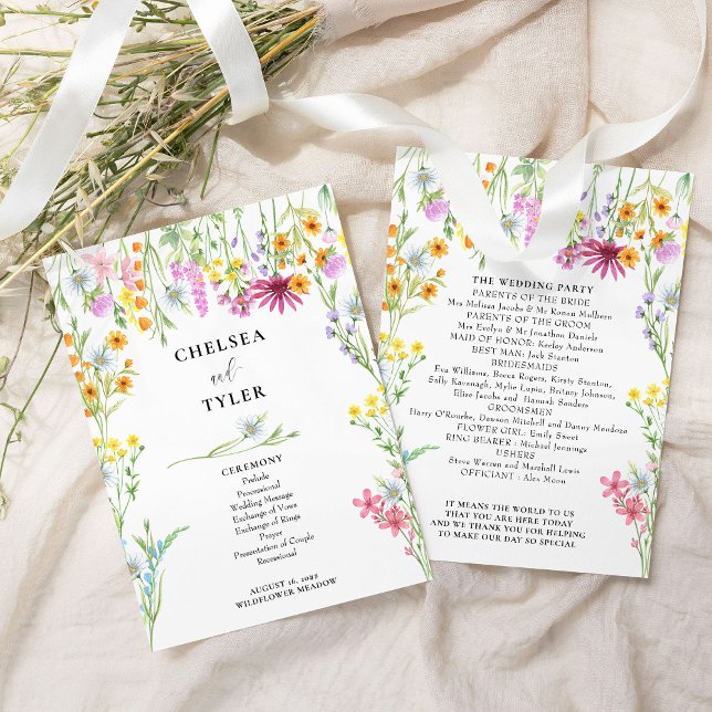 Programa de Boda Floral de Pradera de Flor Silvest (Order of Service cards from the Wildflower Meadow wedding collection by Darling & May)