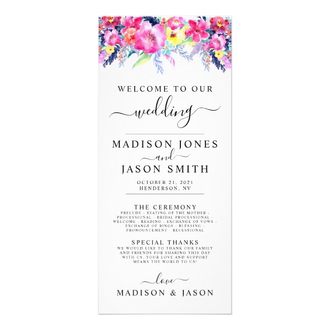 Programa de Boda Floral de Primavera Amarilla y Ro (Frente)