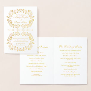 Programa de Boda Floral de Relieve metalizado dora