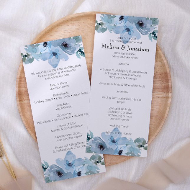 Programa de Boda Floral de Rosas Azules Pastel Mod (Subido por el creador)