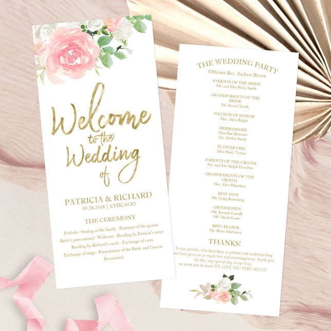 Programa de Boda Floral de Rosas con Rubor Rosa y  (Subido por el creador)