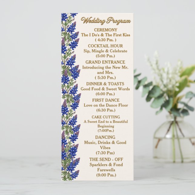 Programa de Boda Floral de Texas Bluebonnet (Anverso de pie)