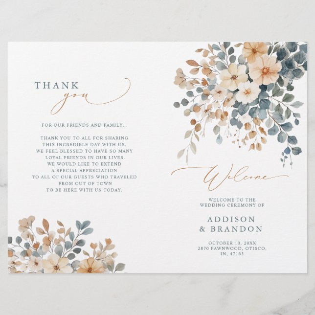 Programa de Boda Floral de Tono Tono Tono Tono Sua (Anverso)