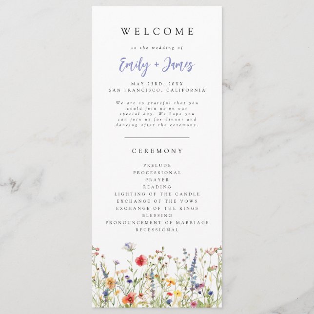 Programa de Boda Floral de Verano Audaz (Anverso)