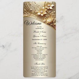 Programa de Boda Floral Dorado Ornamental Moderno