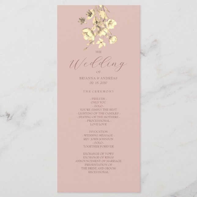 Programa de Boda Floral Dorado Rosado (Anverso)