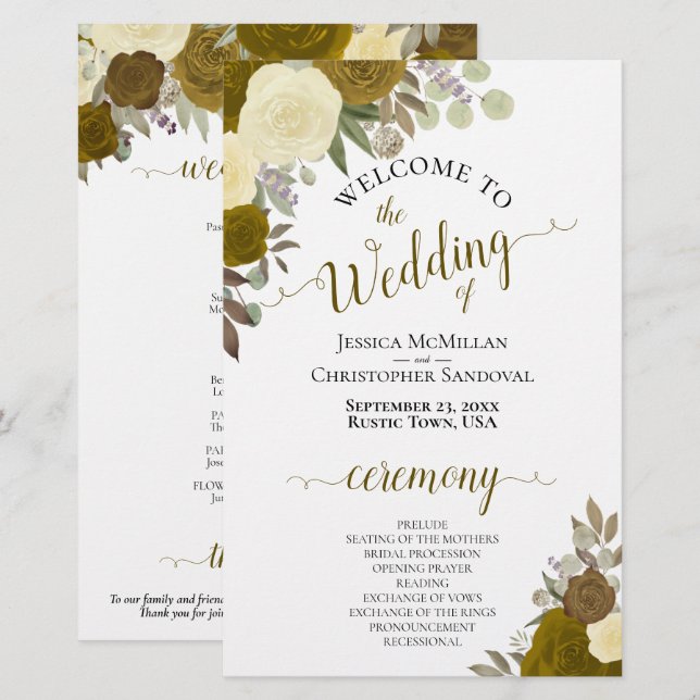 Programa de Boda Floral Dorado y Amarillo Económic (Anverso / Reverso)