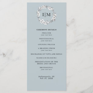 Programa de Boda Floral Dusty Blue Monograma