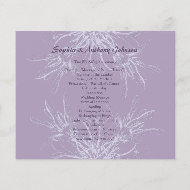Programa de Boda Floral Dusty Purple (Anverso)
