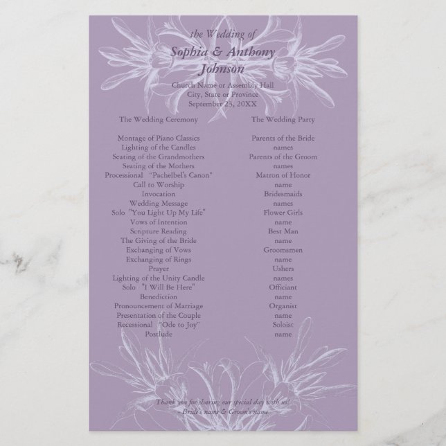 Programa de Boda Floral Dusty Purple (Anverso)