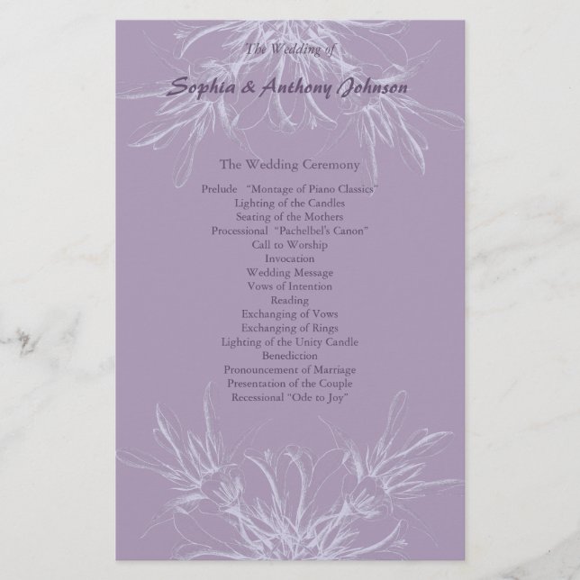 Programa de Boda Floral Dusty Purple (Anverso)