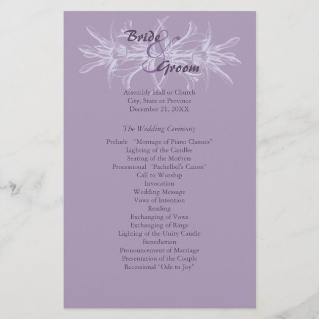 Programa de Boda Floral Dusty Purple (Anverso)