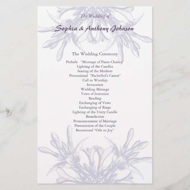 Programa de Boda Floral Dusty Purple (Anverso)
