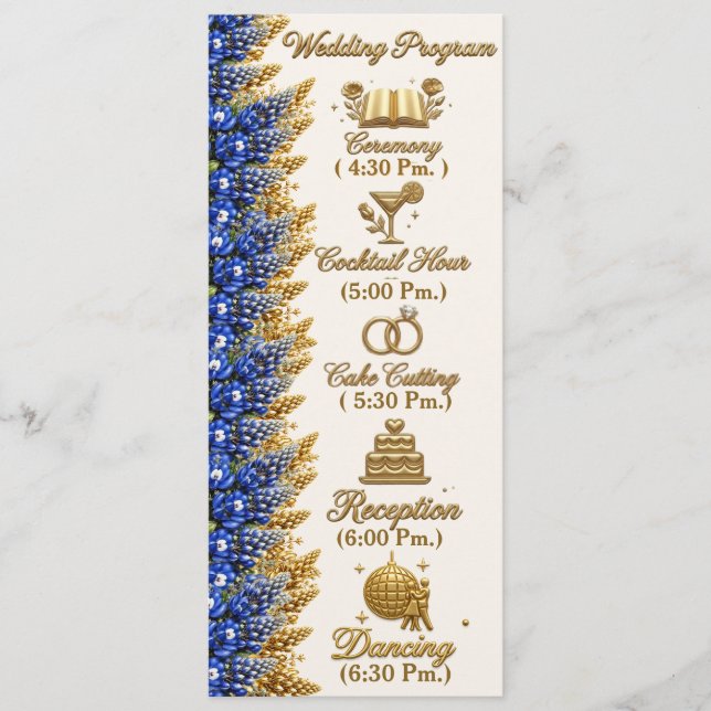 Programa de Boda Floral Elegante Cuenta Azul (Anverso)