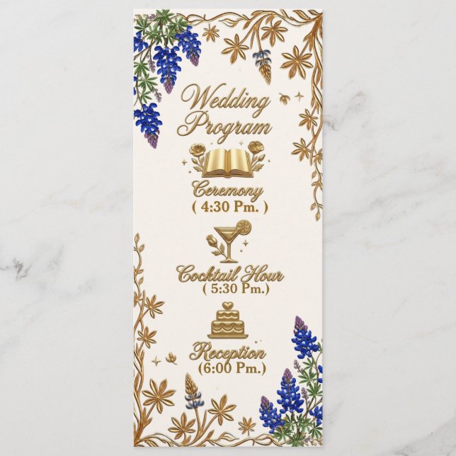 Programa de Boda Floral Elegante Cuenta Azul (Anverso)