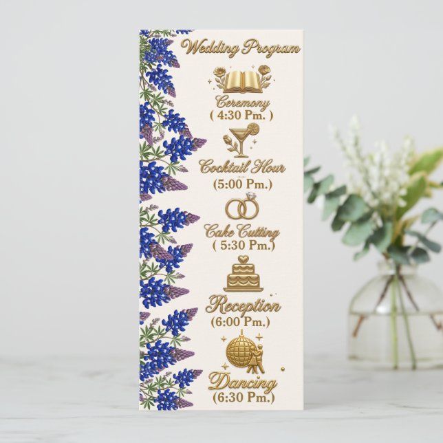 Programa de Boda Floral Elegante Cuenta Azul (Anverso de pie)