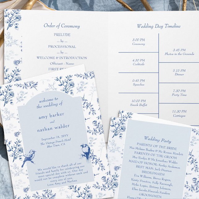 Programa de Boda Floral Elegante de Chinoiserie (Folded Wedding Program - 4 sides, from Chinoiserie Wedding Collection by Darling & May)