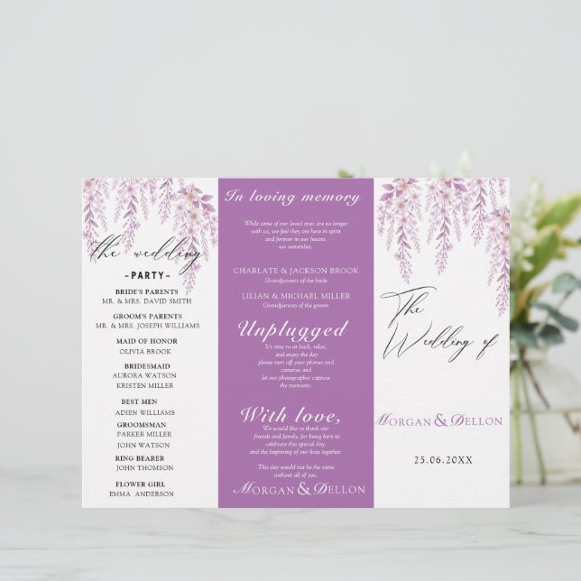 Programa de Boda Floral Elegante de Tono Rosa y La (Anverso de pie)