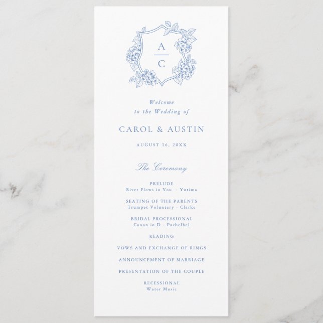 Programa de Boda Floral Elegante Hortensia Azul (Anverso)