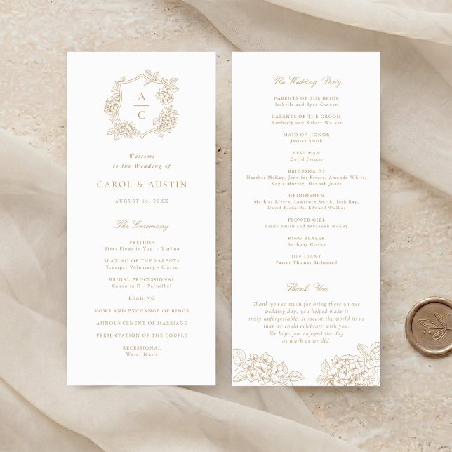 Programa de Boda Floral Elegante Hortensia Dorada (Subido por el creador)