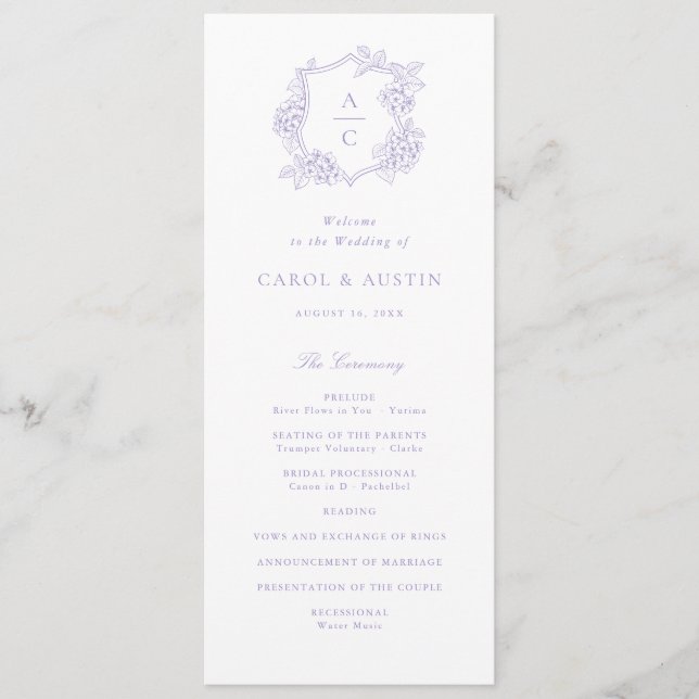 Programa de Boda Floral Elegante Hortensia Morada (Anverso)