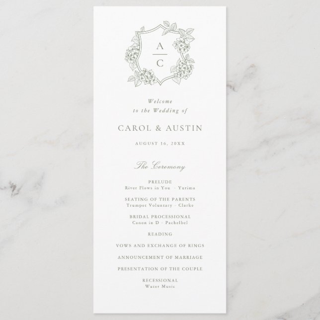 Programa de Boda Floral Elegante Hortensia Verde (Anverso)