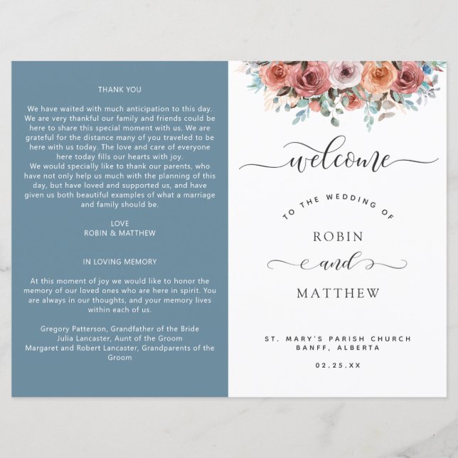 Programa de Boda Floral Ethereal Dusty Blue (Anverso)